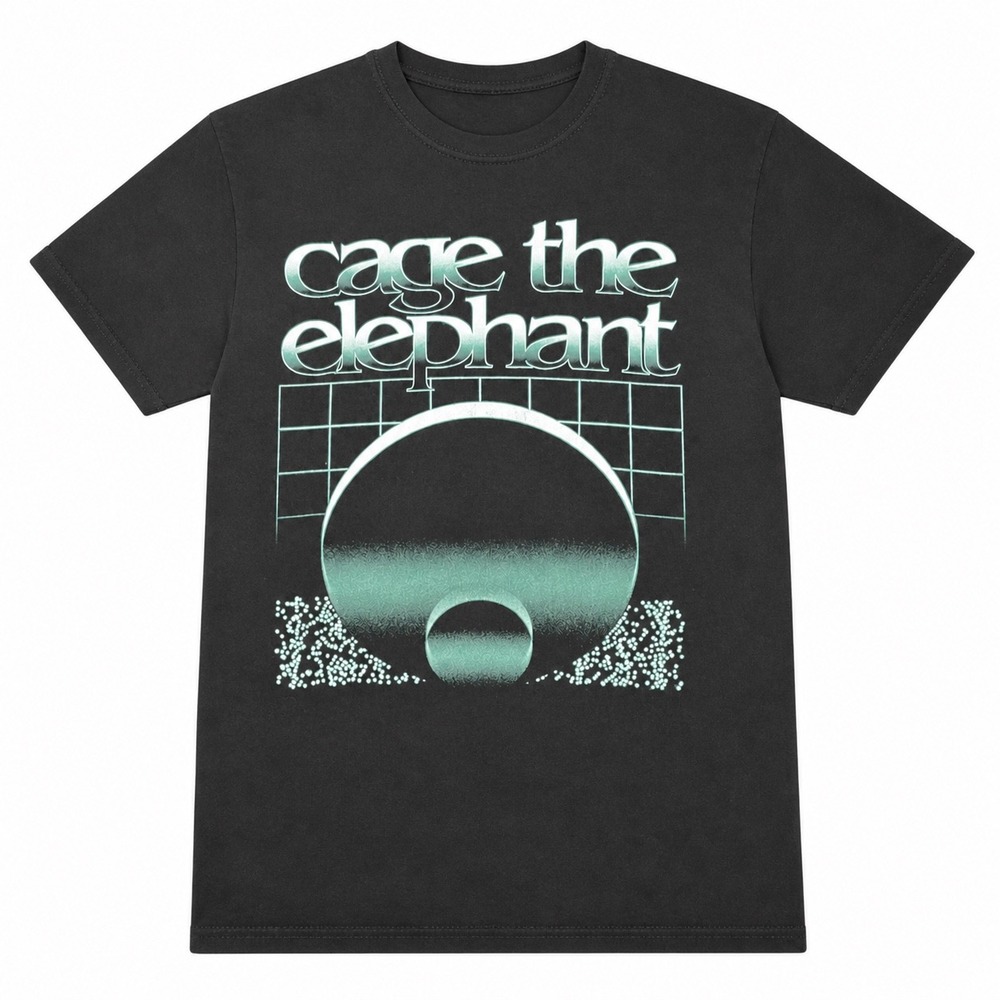 Cage The Elephant Band Tee Black Teal Orb Retro Graphic T-Shirt Short Sleeve